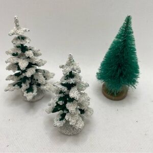 German Flocked Tree Set and Bottle-brush Tree from Japan